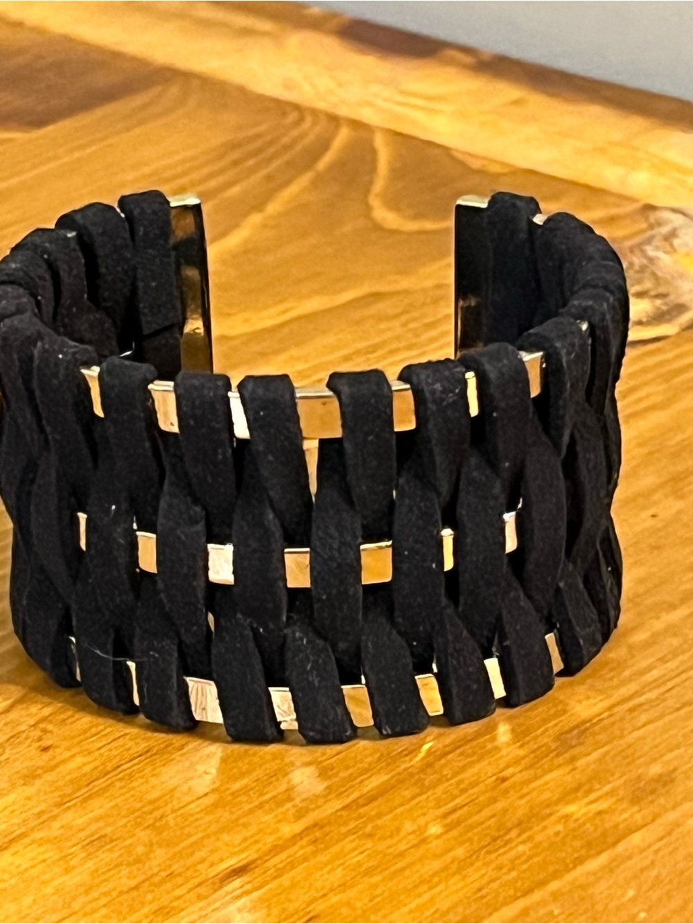 Victoria’s Secret cuff black velvet suede braided open back size 6